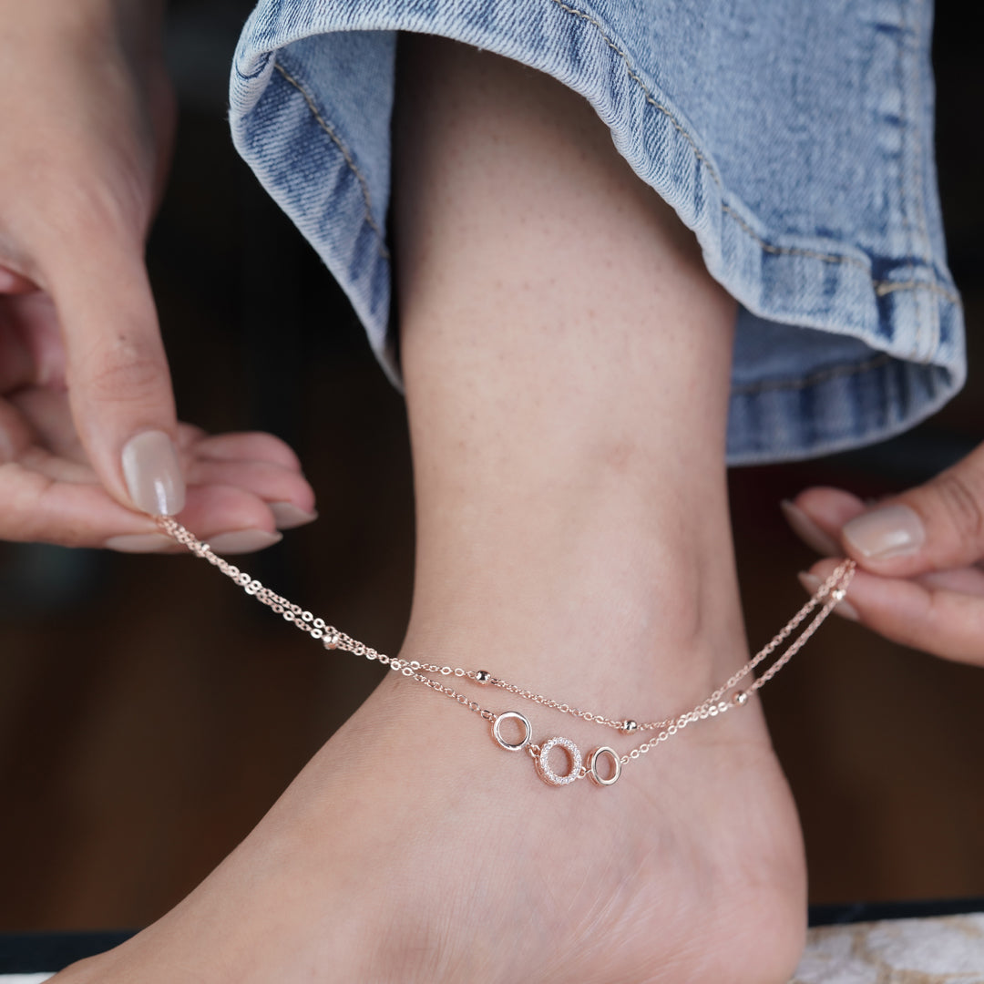 Aurora Crystal Circle Rose Gold Anklet