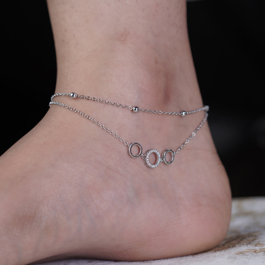Minimalist Three Circle Silver Anklet
