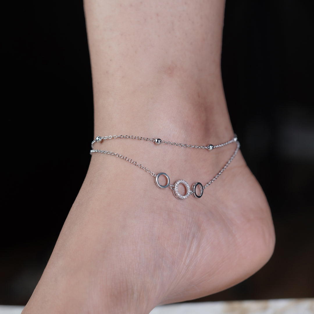 Minimalist Three Circle Silver Anklet