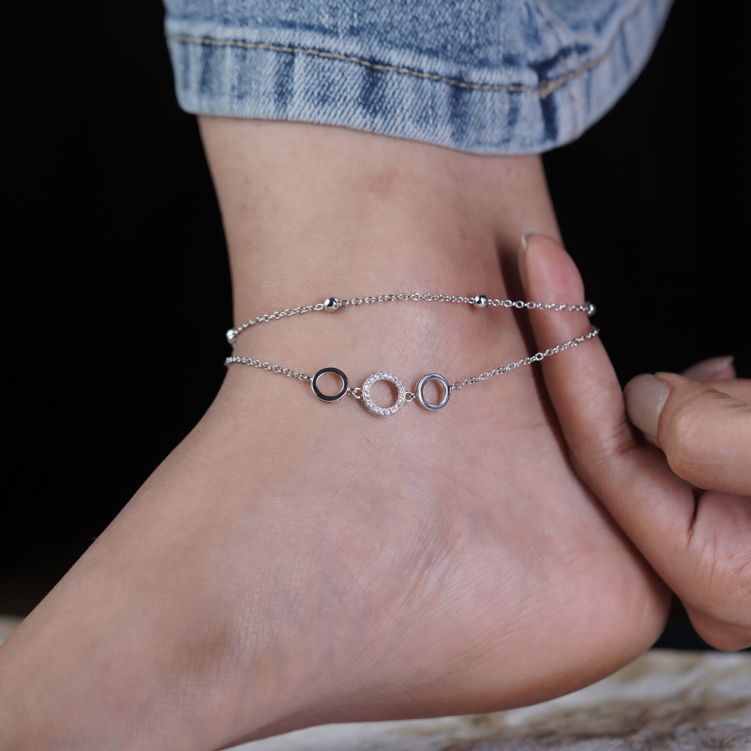 Minimalist Three Circle Silver Anklet
