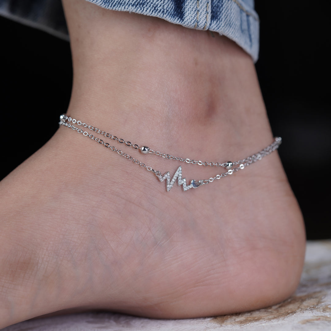 Silver Heartbeat Charm Anklet