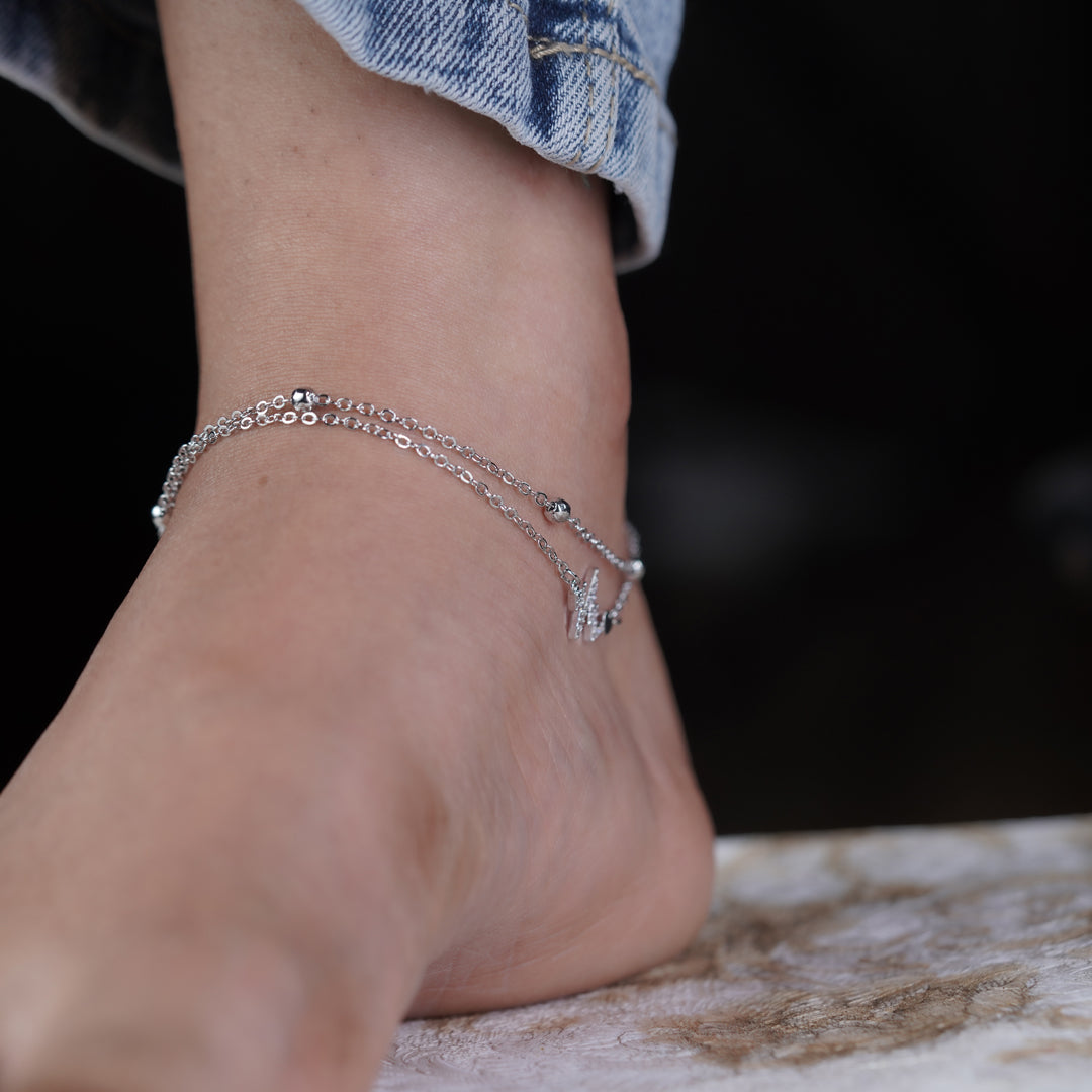 Silver Heartbeat Charm Anklet