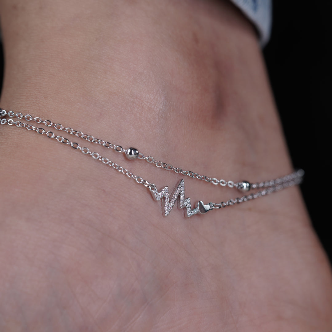 Silver Heartbeat Charm Anklet