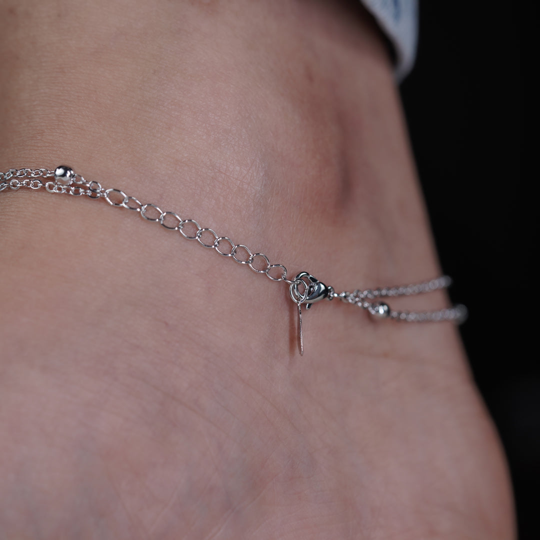 Silver Heartbeat Charm Anklet