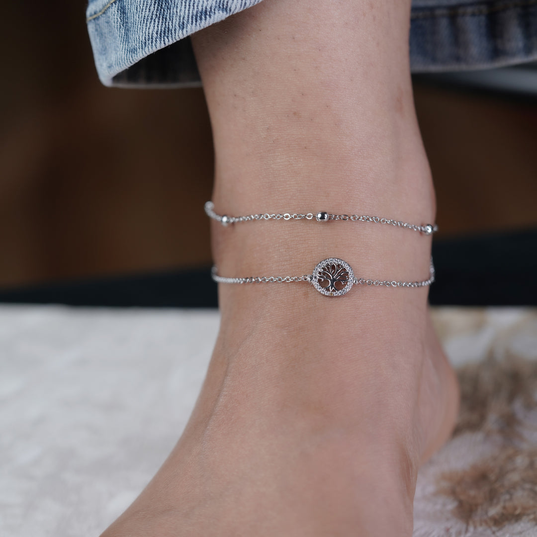Celestial Tree of Life Silver Anklet