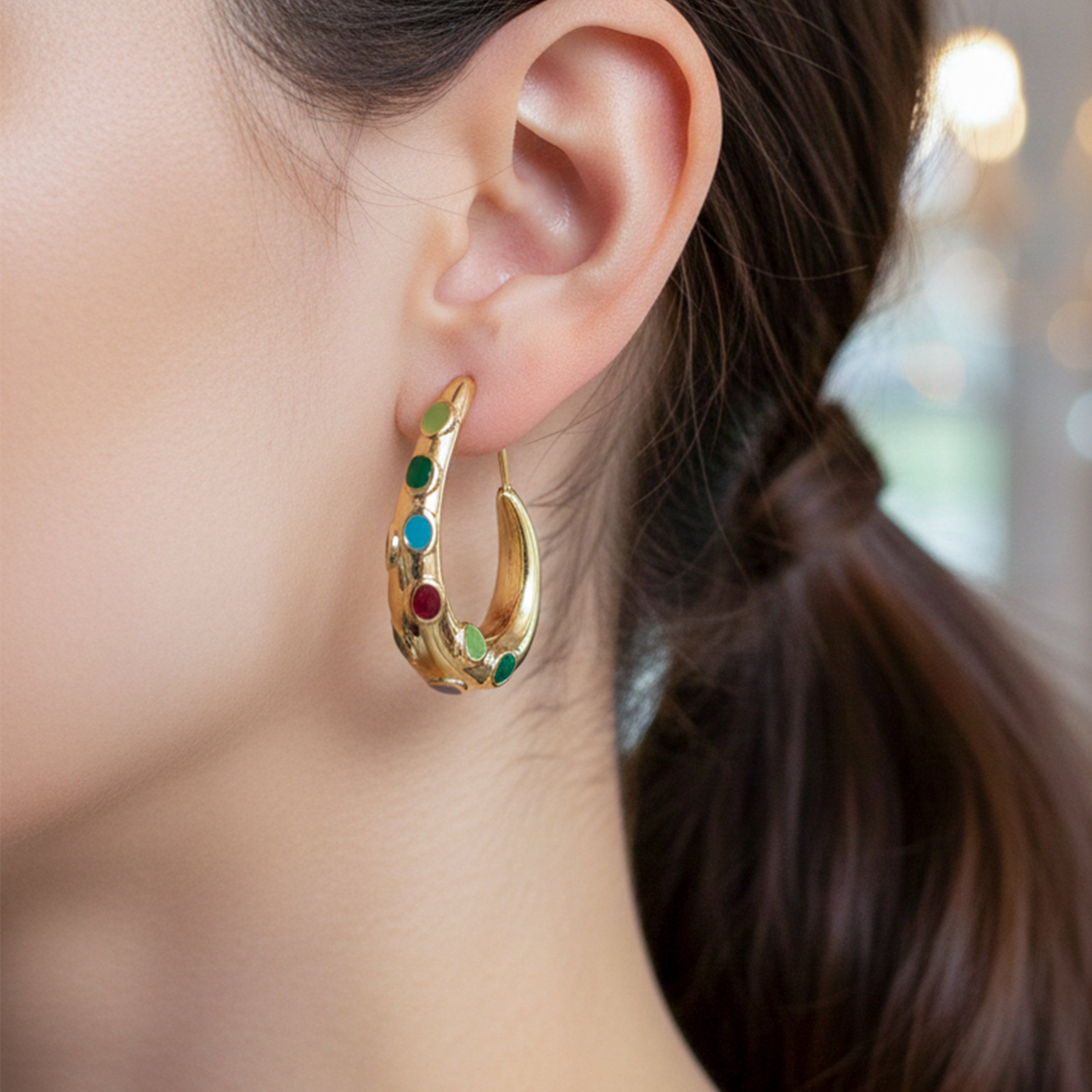 LuxeNova Colorstone Hoop Earrings