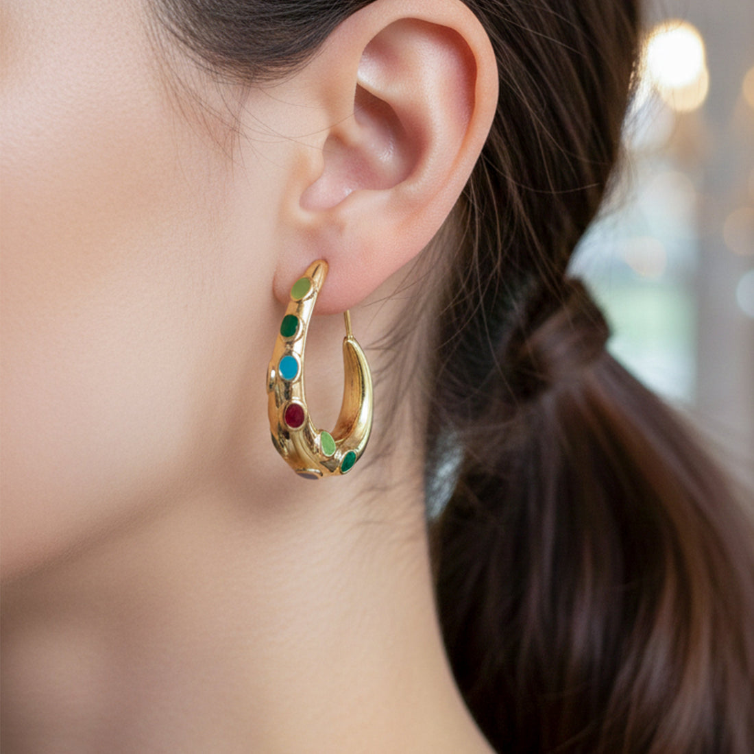 LuxeNova Colorstone Hoop Earrings