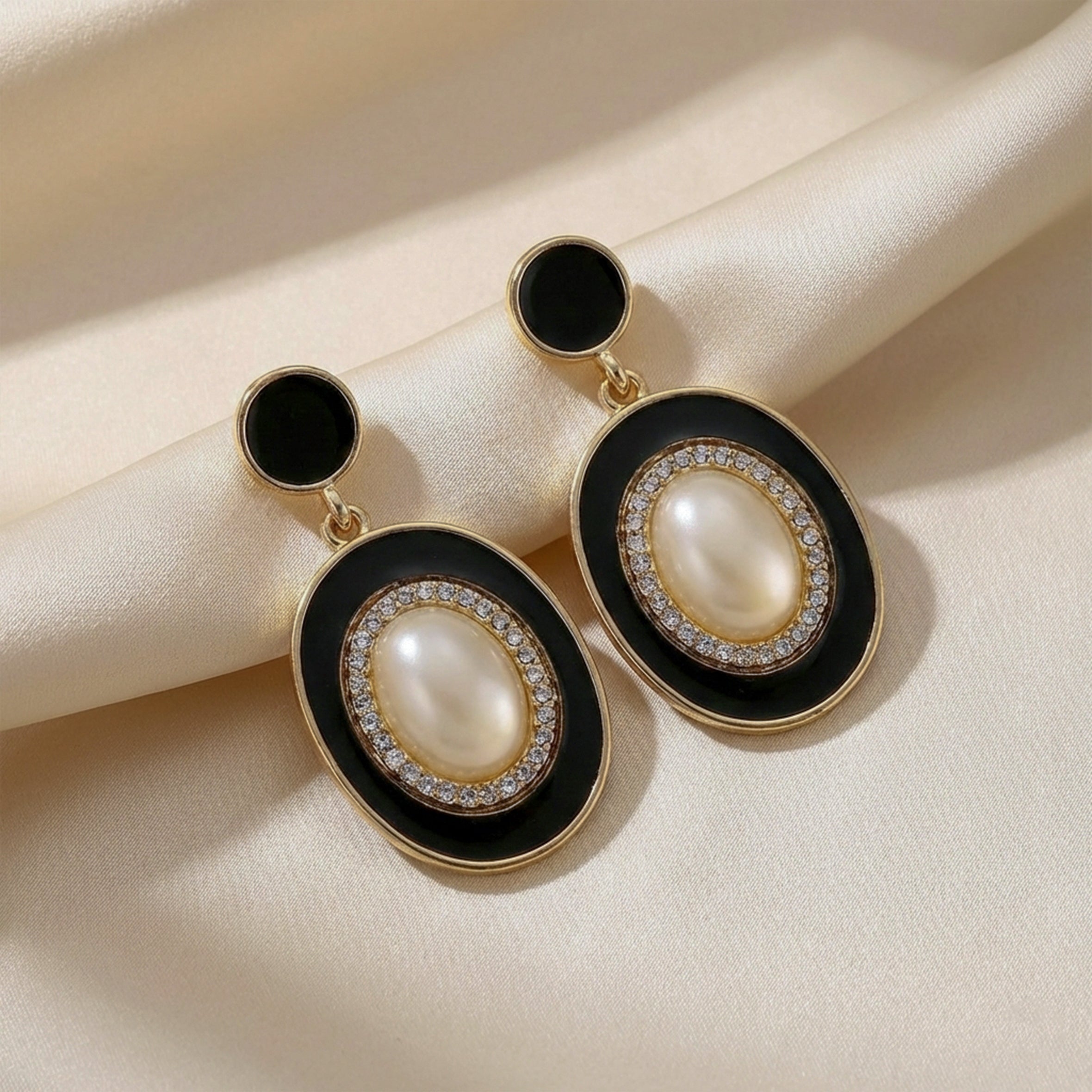 Royal Noir Pearl Halo Drop Earrings