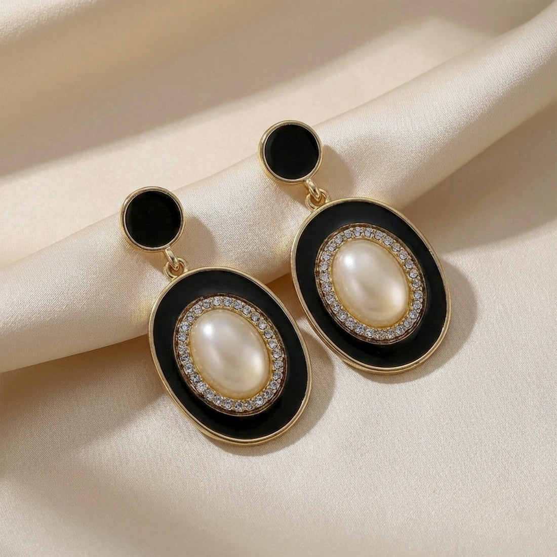 Royal Noir Pearl Halo Drop Earrings
