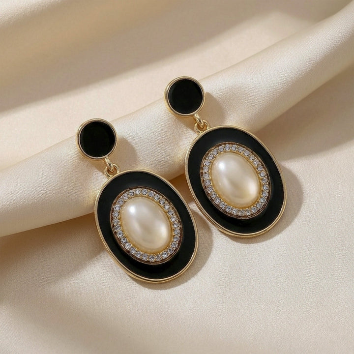 Royal Noir Pearl Halo Drop Earrings