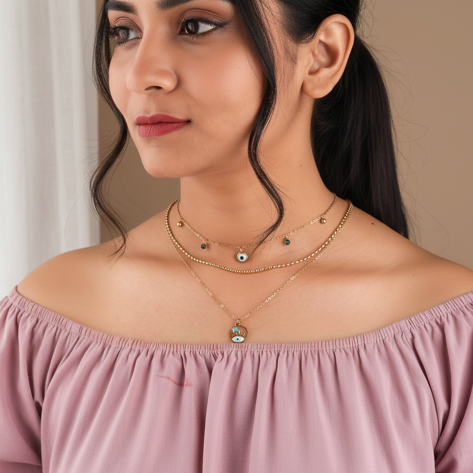 Evil eye 3 Layers Chain Necklace