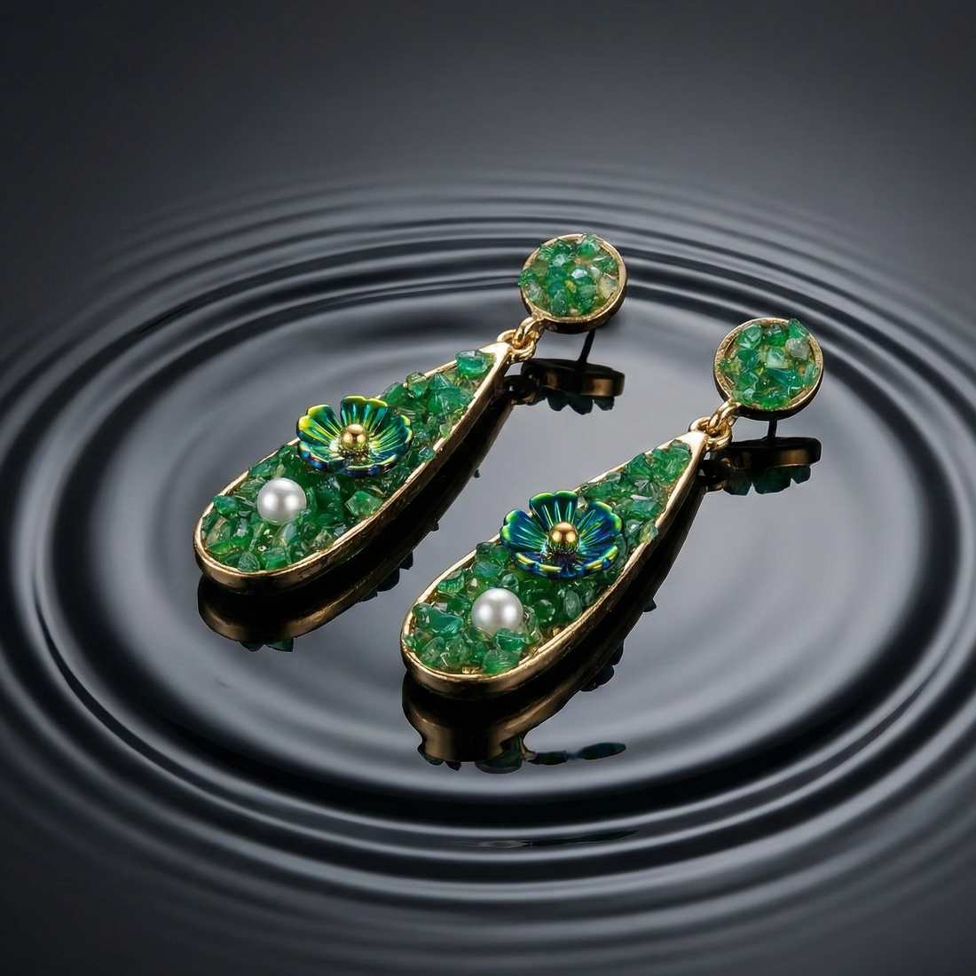 Elegant Green Floral Drop Earrings
