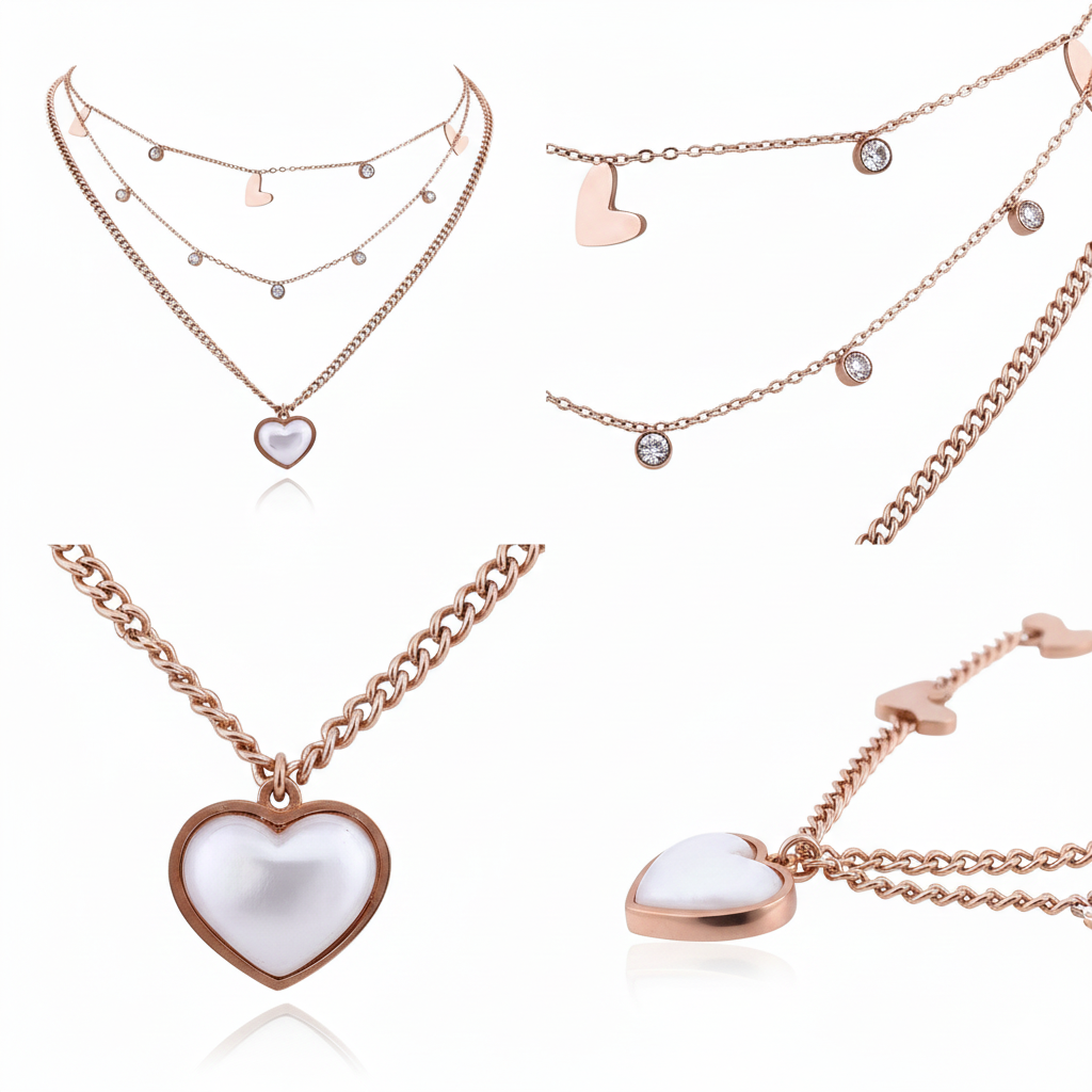 Pearl Heart 2 Layer Chain Necklace
