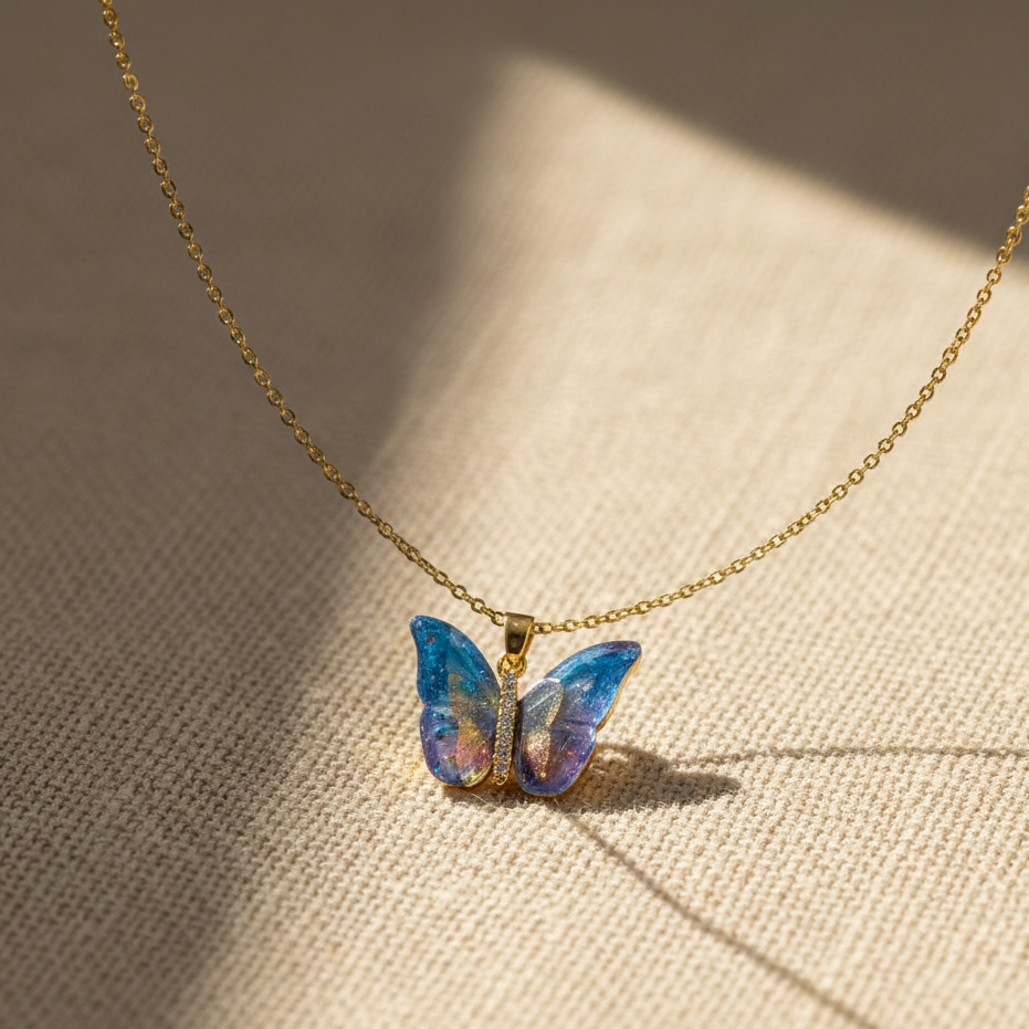 Iridesa Butterfly Gold Pendant Necklace