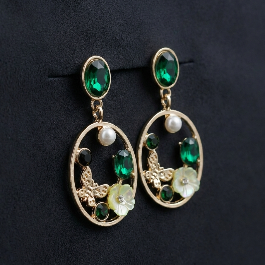 Royal Green Floral Earrings