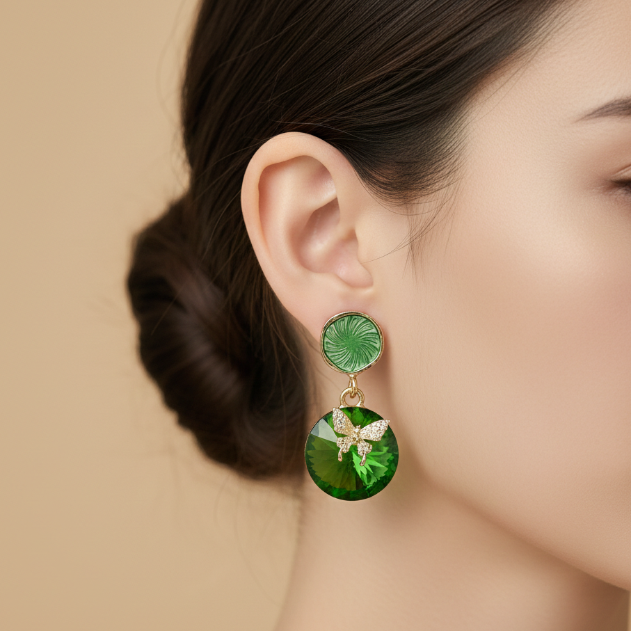 Green Royale Drops Earrings