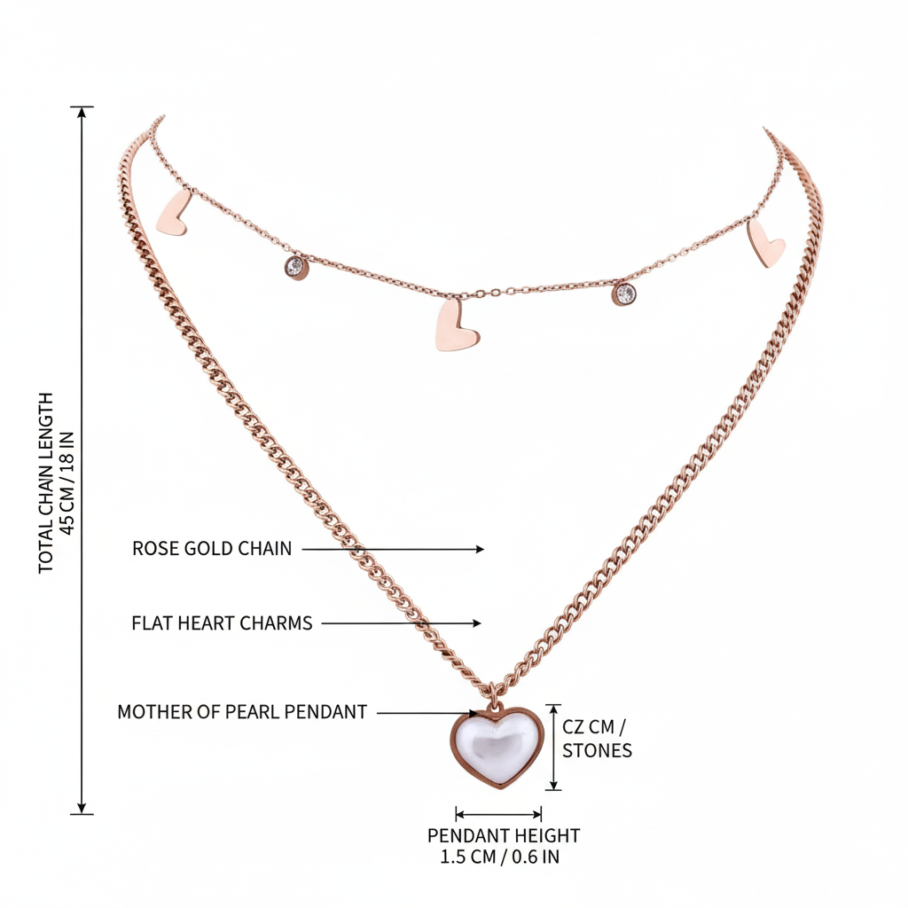 Pearl Heart 2 Layer Chain Necklace