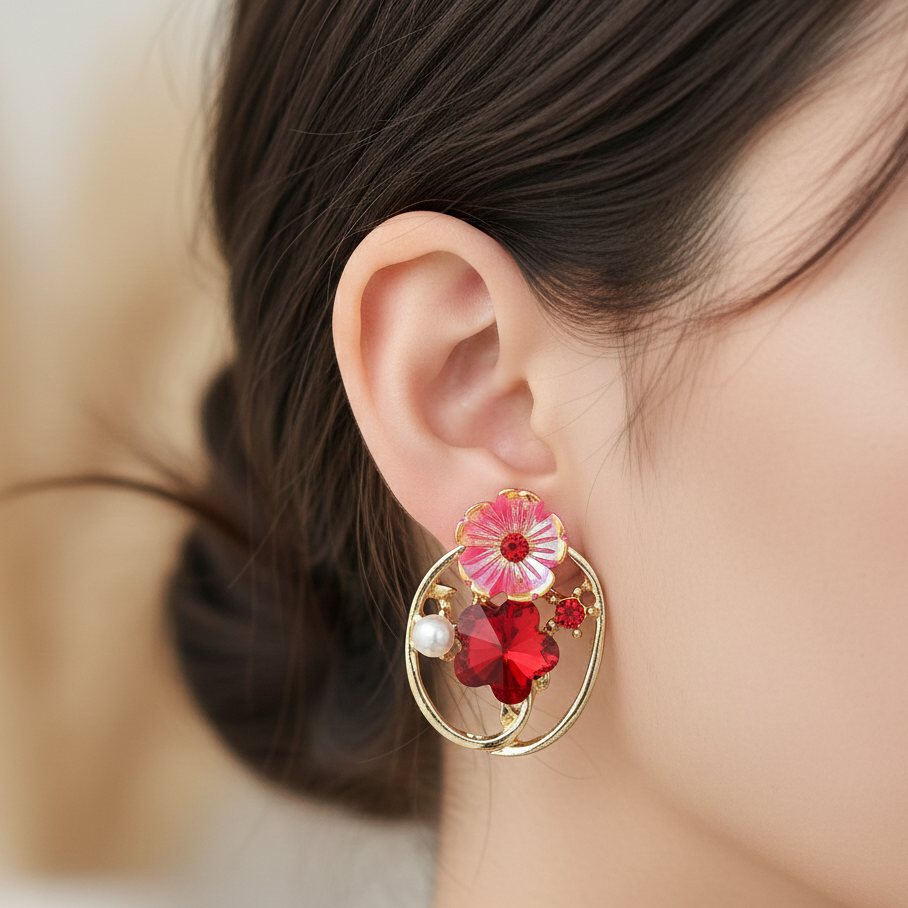 Ruby Petal Charm Earrings