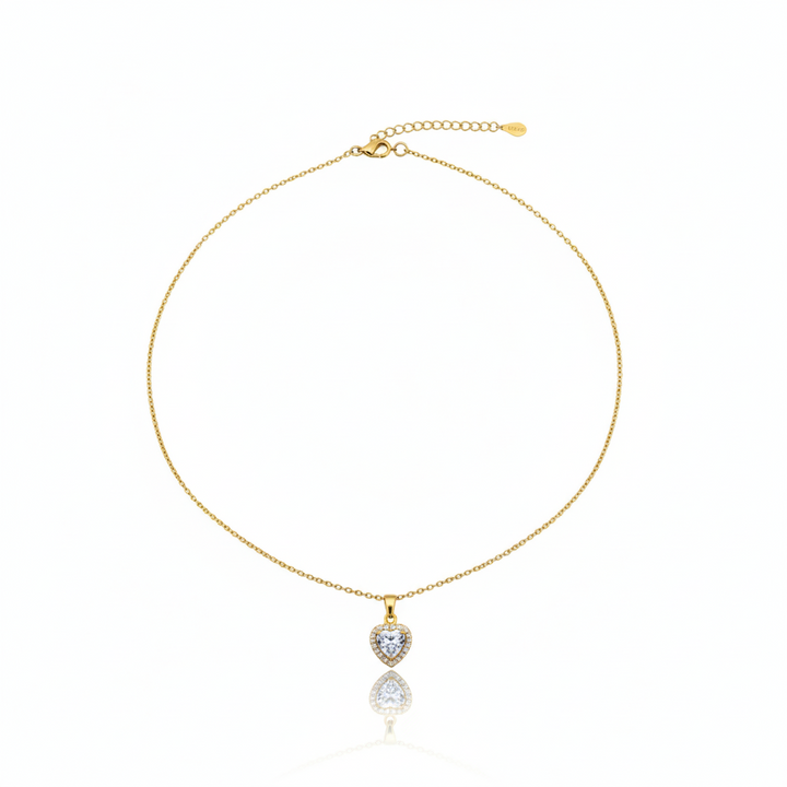 Crystal Heart Pendant Gold Necklace