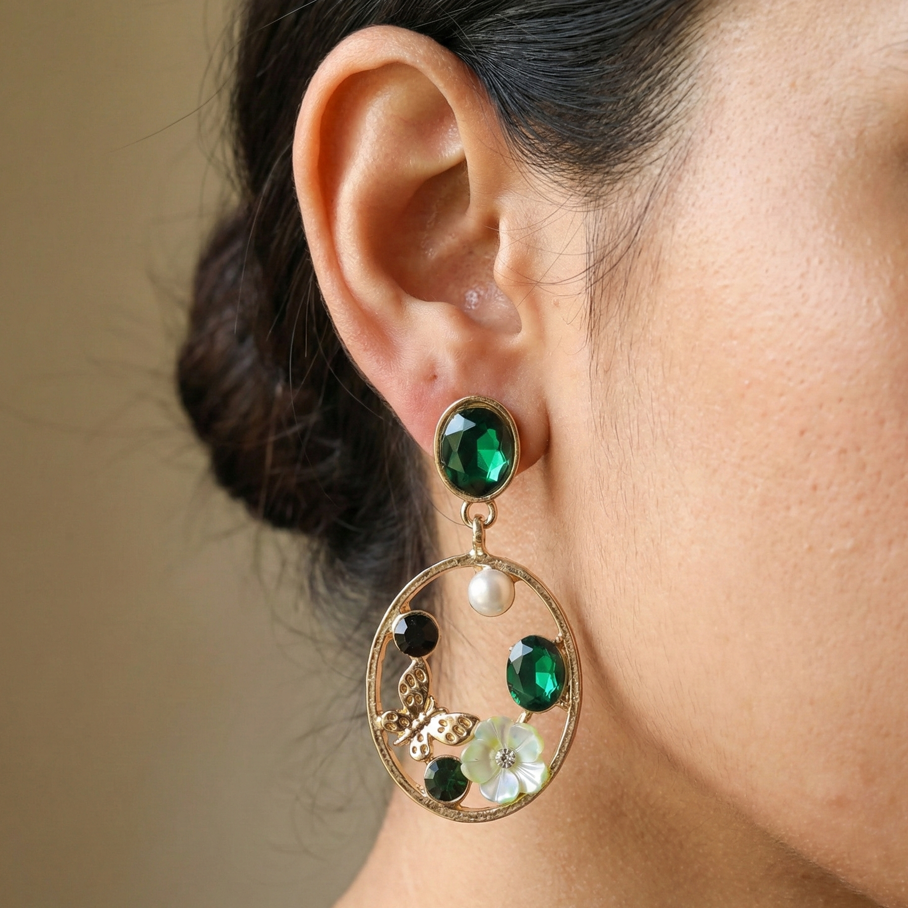 Royal Green Floral Earrings