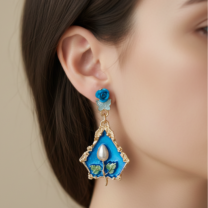 Vintage Blue Floral Luxe Earrings