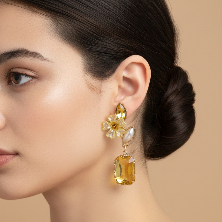 Amber Glow Floral Earrings