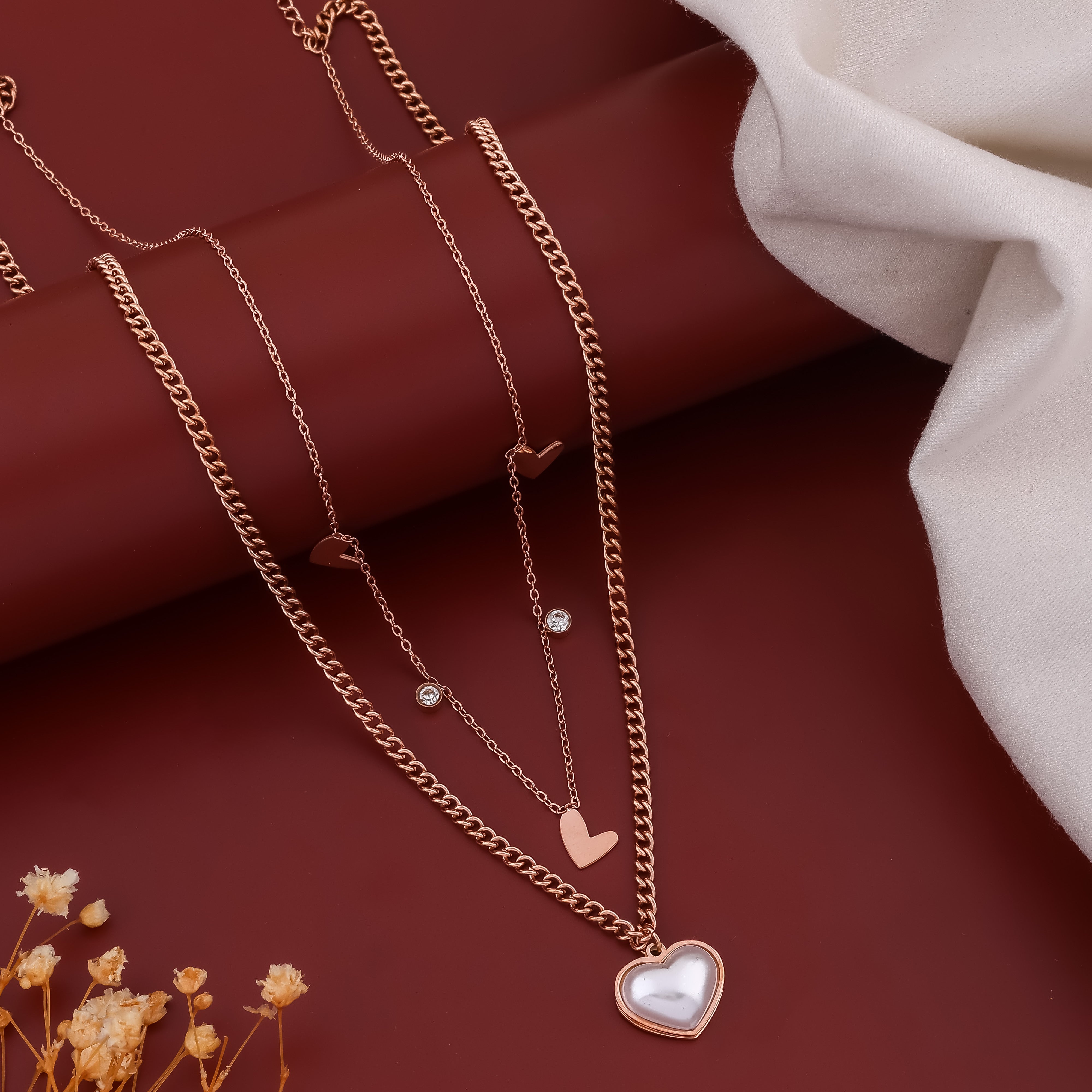 Pearl Heart 2 Layer Chain Necklace