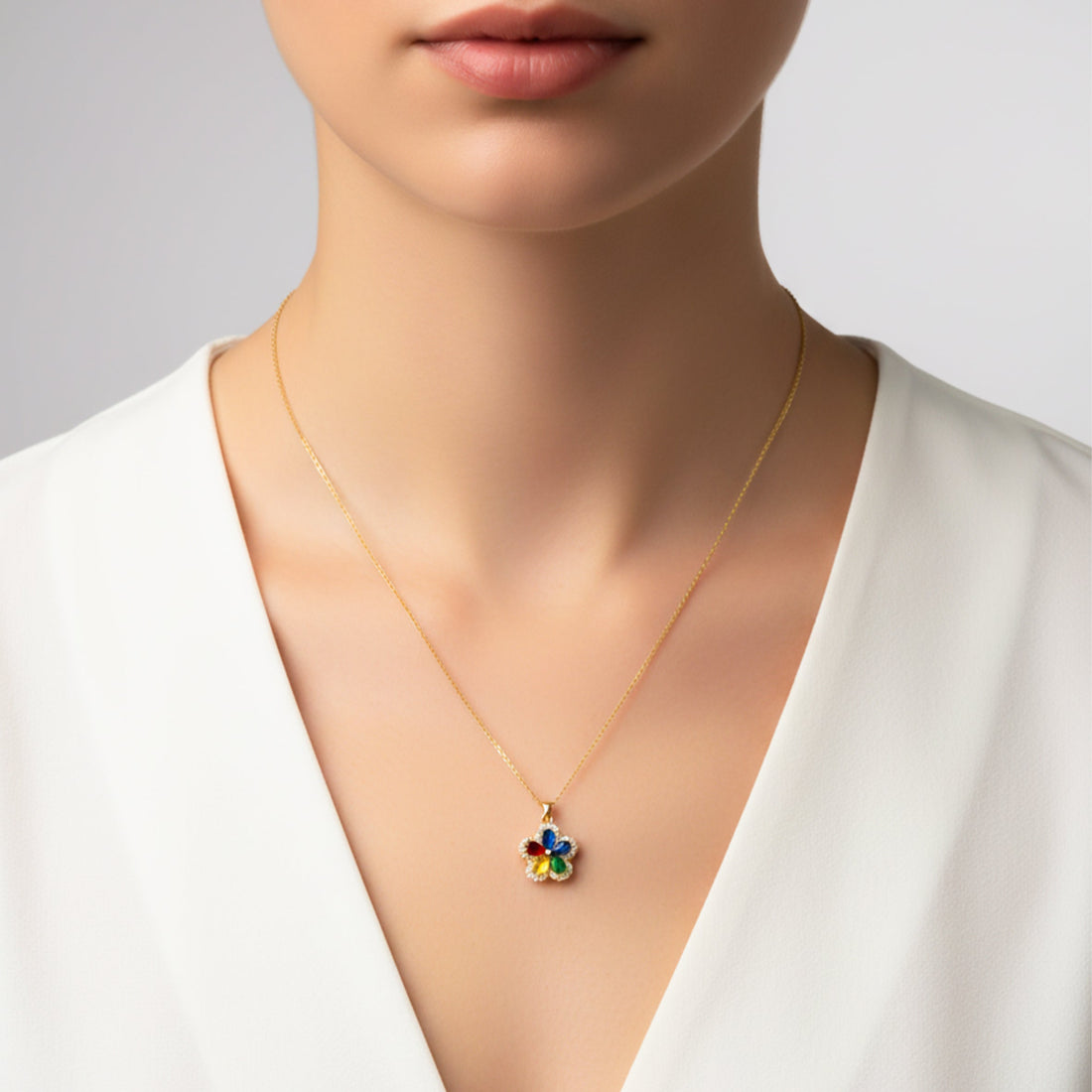 Multicolor Crystal Flower Pendant Necklace