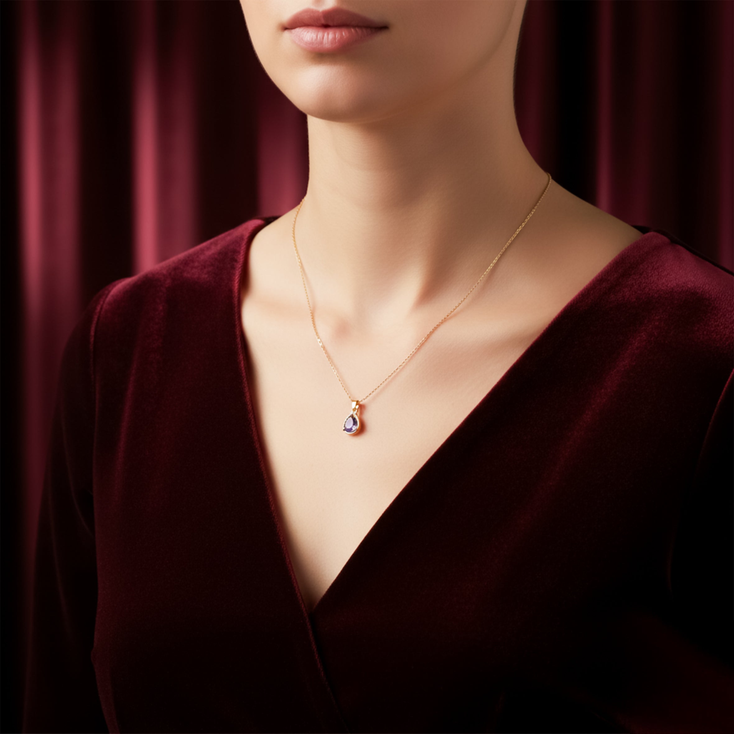 Purple Amethyst Gold Pendant Necklace
