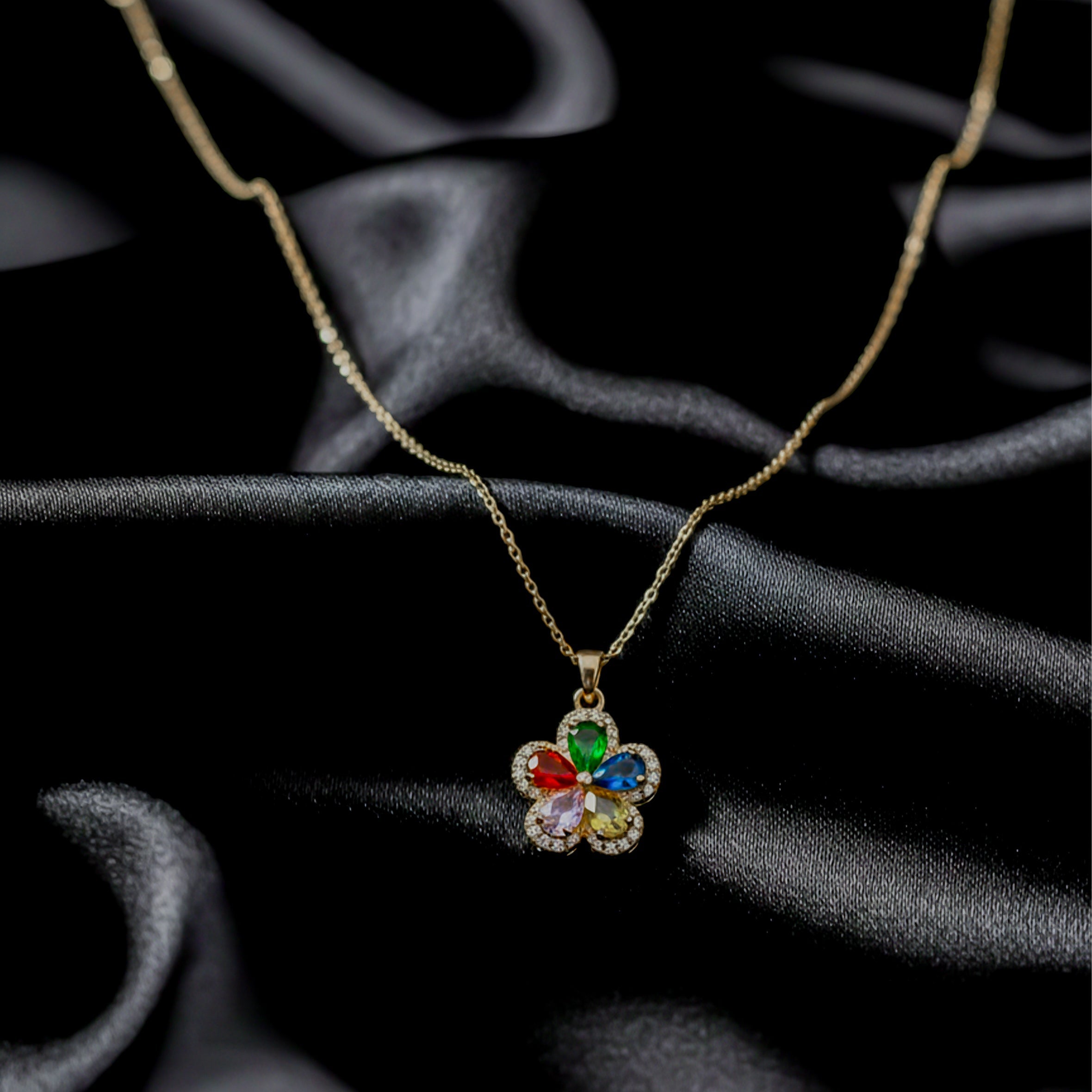 Multicolor Crystal Flower Pendant Necklace
