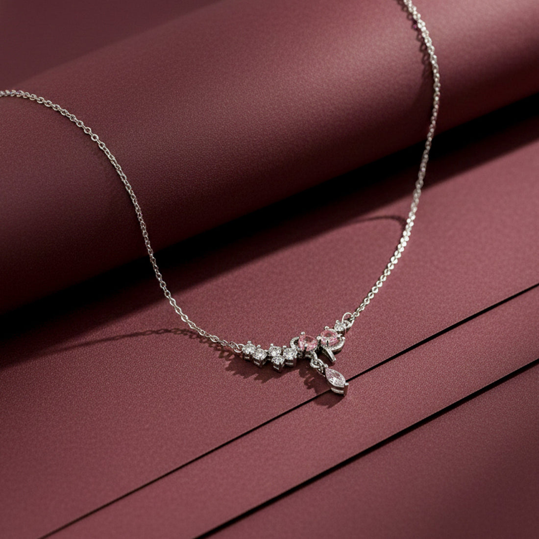 Roselle Diamond Drop Silver Necklace