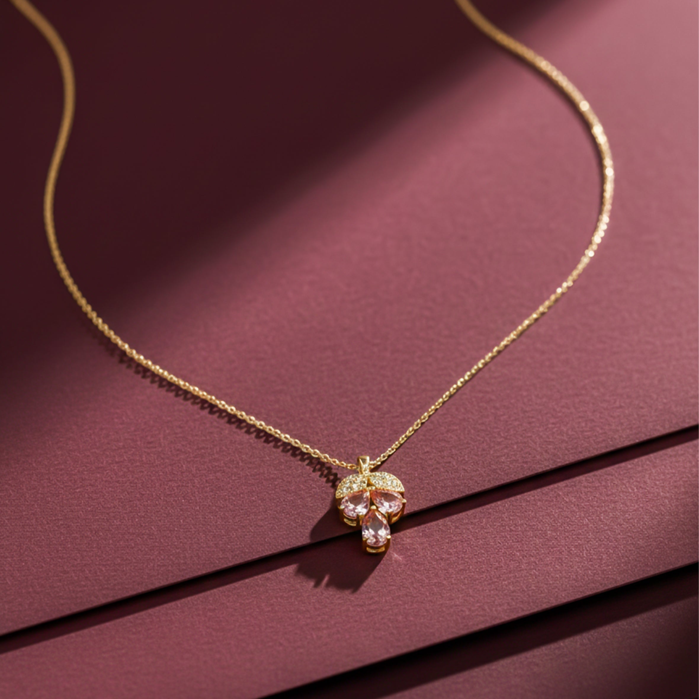 Royal Pink Crystal Leaf Pendant Necklace