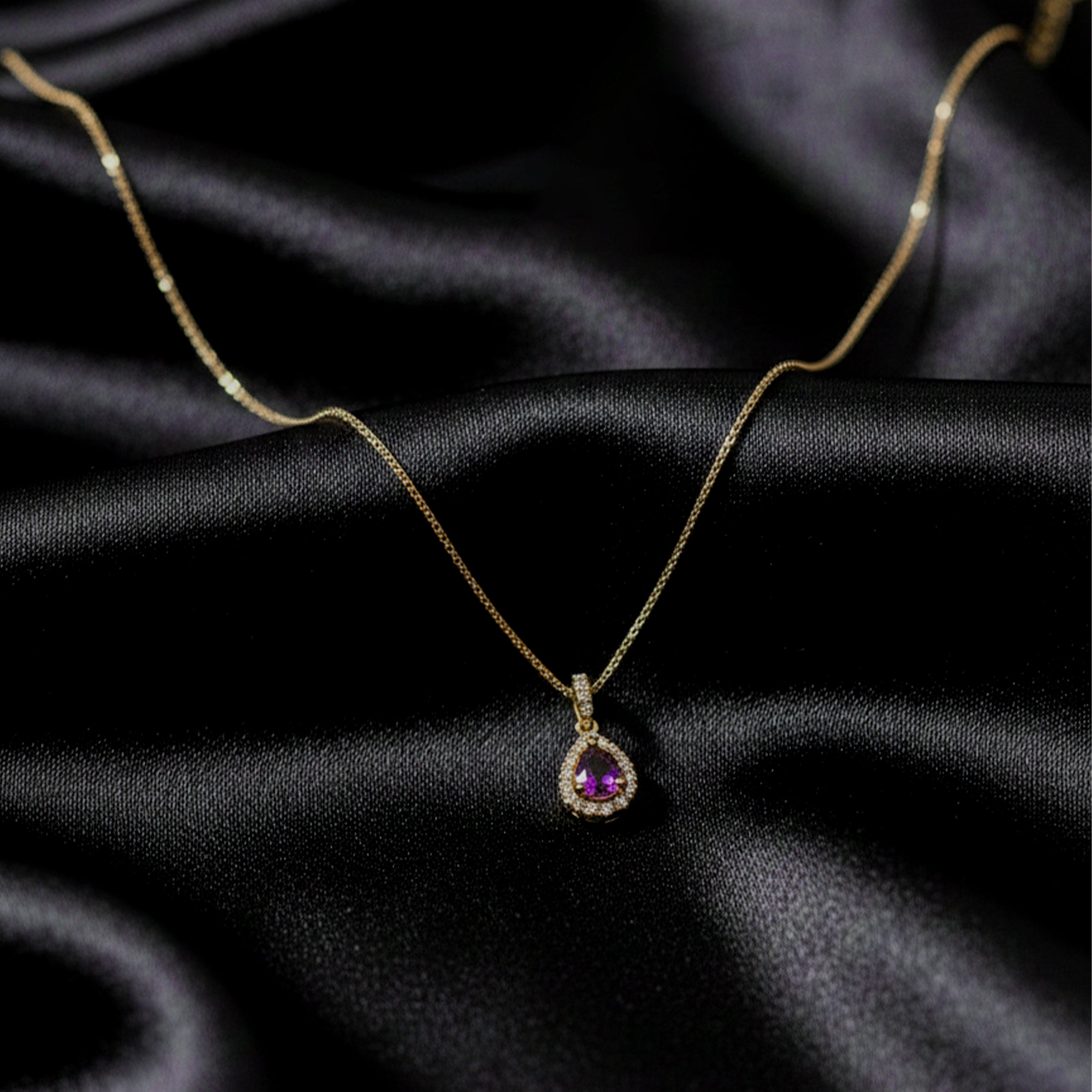 Purple Amethyst Gold Pendant Necklace