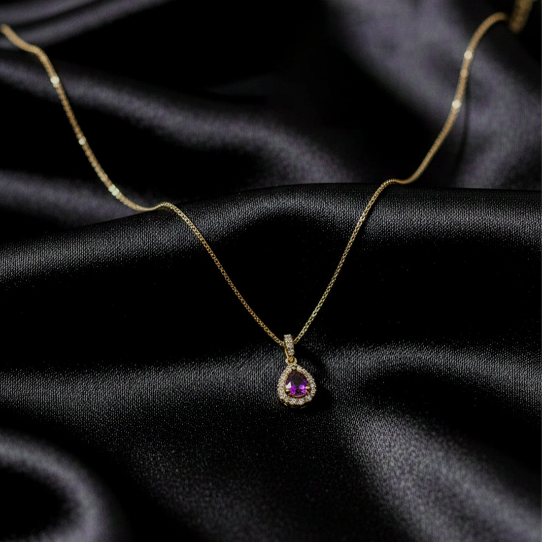 Purple Amethyst Gold Pendant Necklace