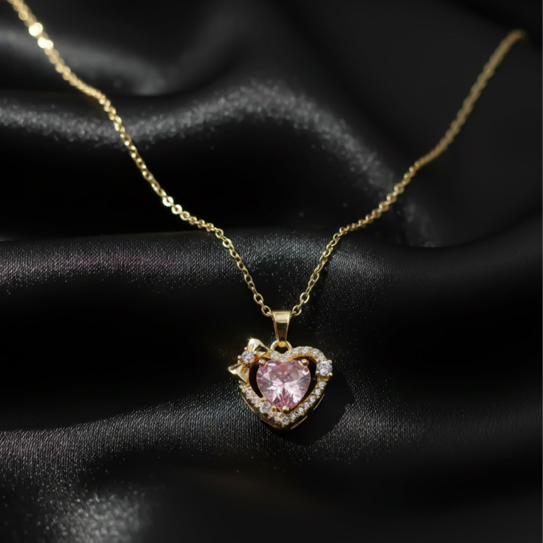 Pink Heart Gemstone Pendant Necklace