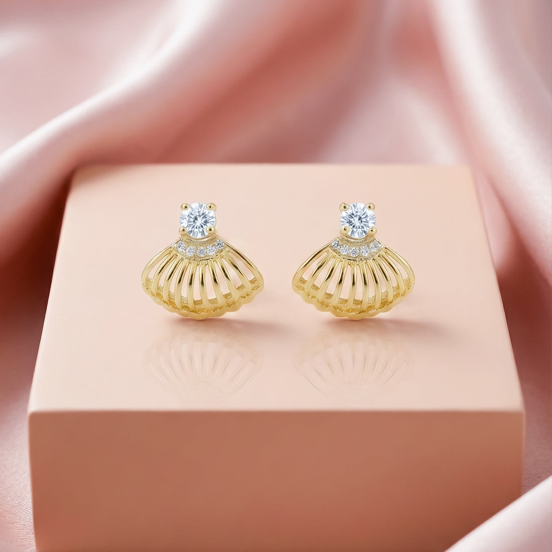 Shell Crystal Gold Stud Earrings